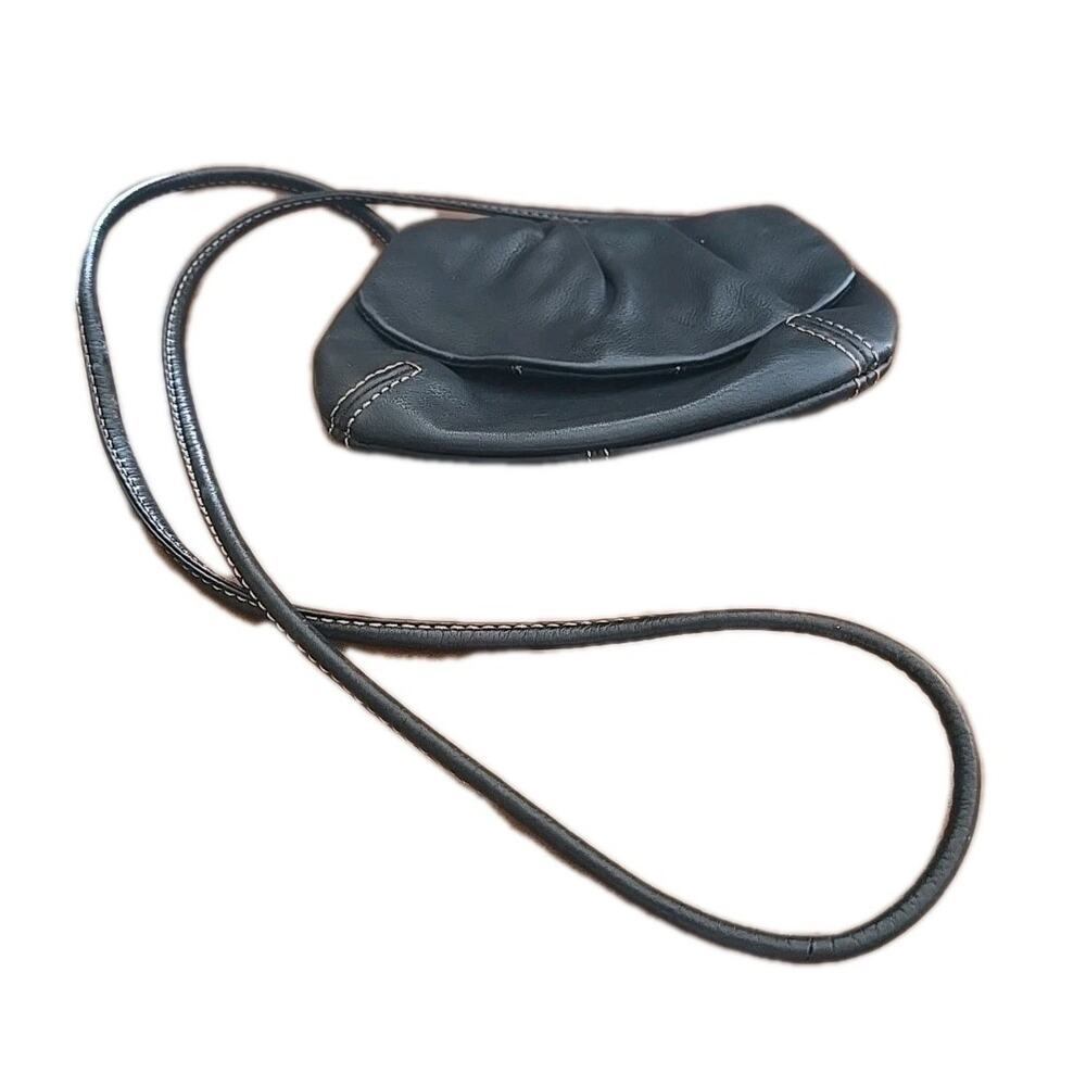 Y2k Fossil Black Leather Fold Over Flap Hipster Casual Sling Crossbody Bag Purse
